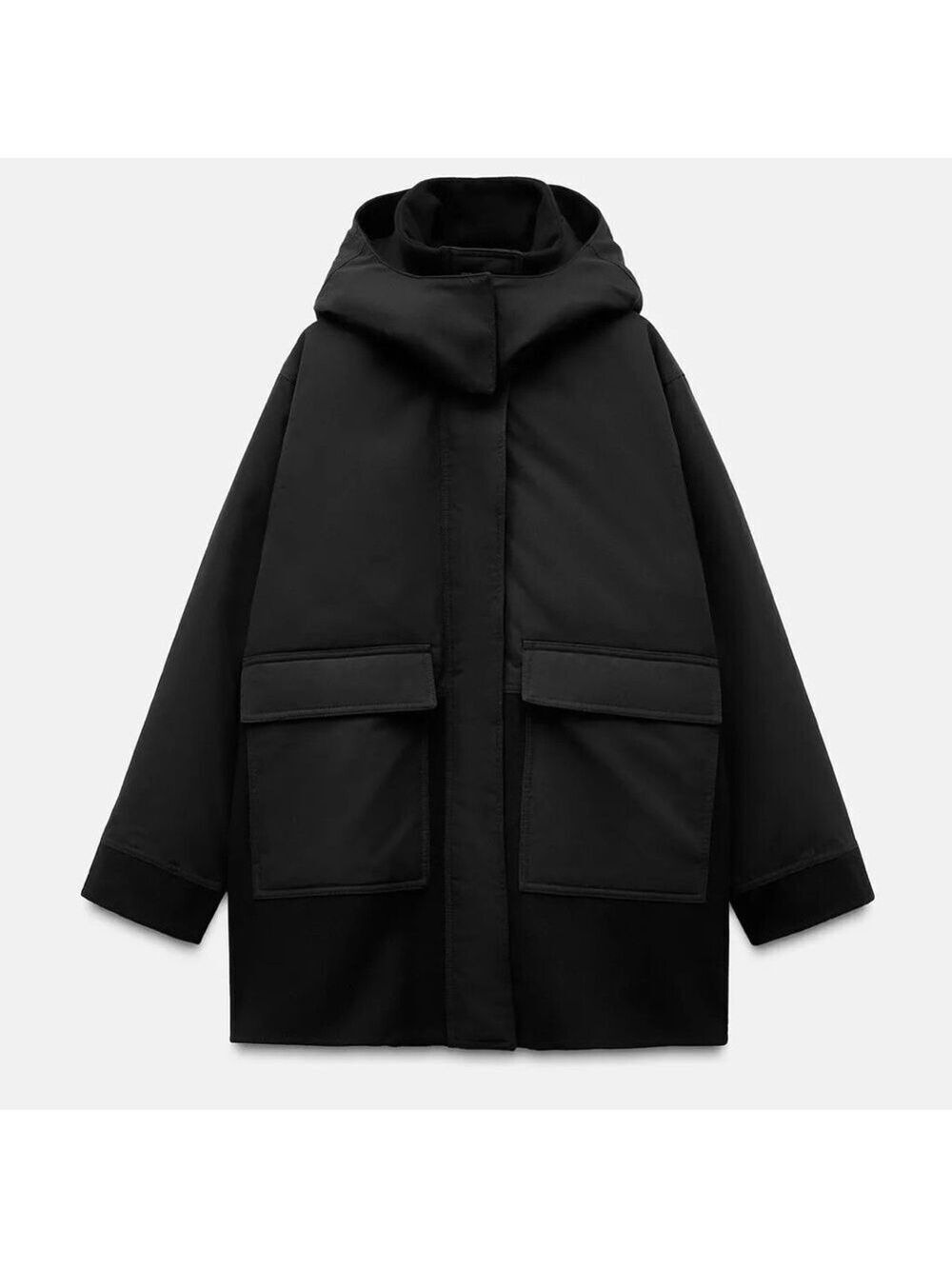 Zara Black Hooded Oversized Coat